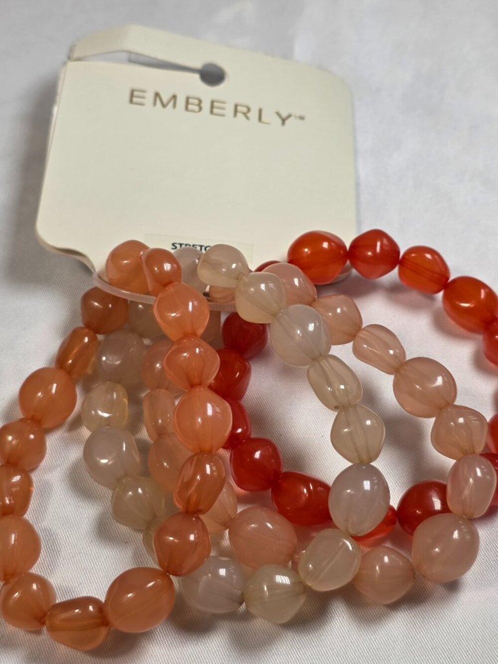 SET of FOUR Emberly Beaded Bracelets Orange, Champagne & Peach Pebble Beads